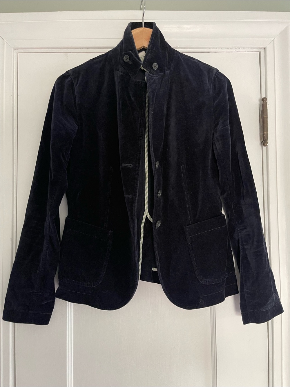 J.Crew Women's Navy Velvet Button-Up Jacket